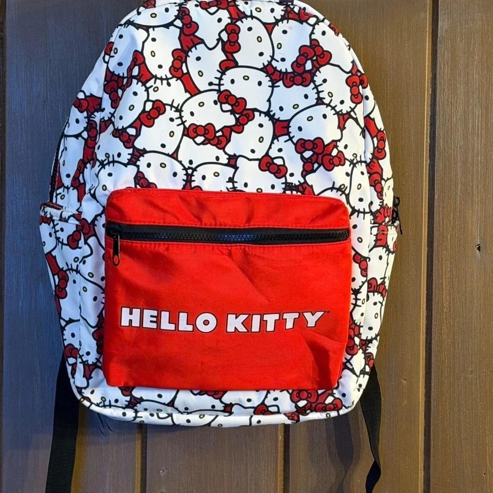 Sanrio Hello Kitty All Over Print Backpack Red White Black Kids  Bag
